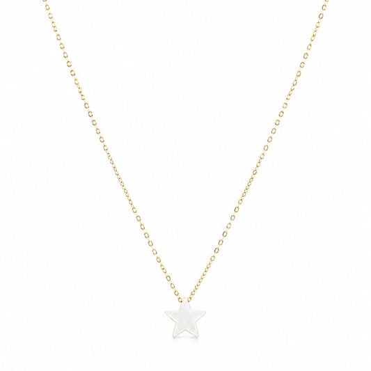 Gold necklace with a star-shaped pendant on a white background