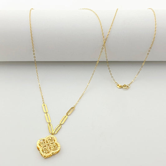 18k Gold Flower with Paperclip Necklace