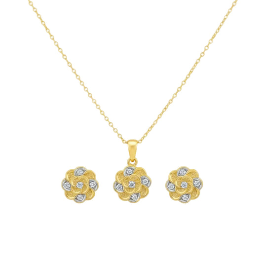 18k Gold 2 Tone Flower Jewelry Set