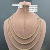 Gold chain necklace displayed on a mannequin with measurement labels.