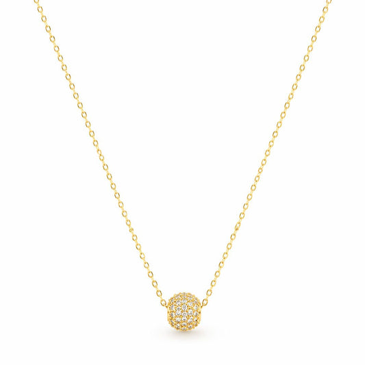 Gold necklace with a round pendant on a white background