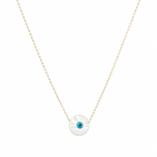 18k Gold Mother of Pearl Evil Eye Necklace
