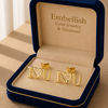 Gold 'I ❤️ U' earrings in a 'Embellish Gold Jewelry & Diamond' box.