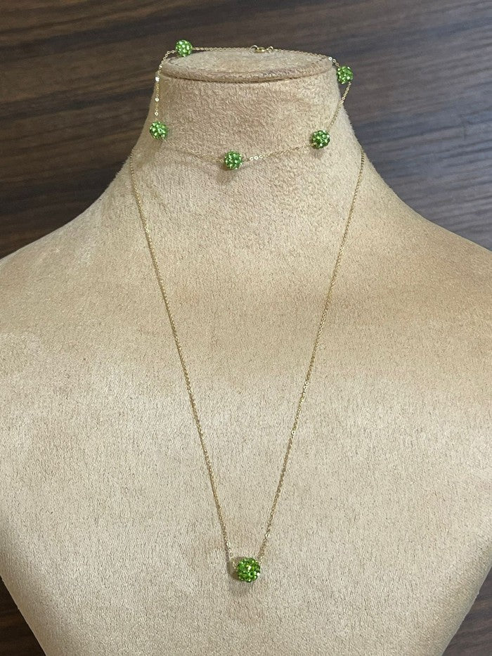 18K Real Saudi Gold Green Swarovski Necklace And Bracelet Set 141 - Embellish Gold