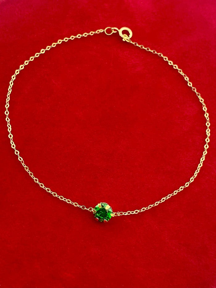 18K Real Gold Single Green Zircon Stone Bracelet - Embellish Gold