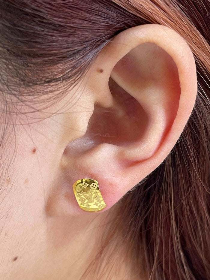 18k Real Gold LV texture Earrings - Embellish Gold