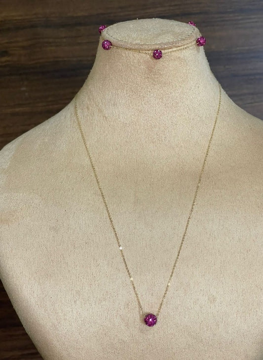 18K Real Saudi Gold Purple Necklace And Bracelet Set 147 - Embellish Gold