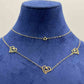 18K Real Gold 3 Pendant double Heart Necklace 071