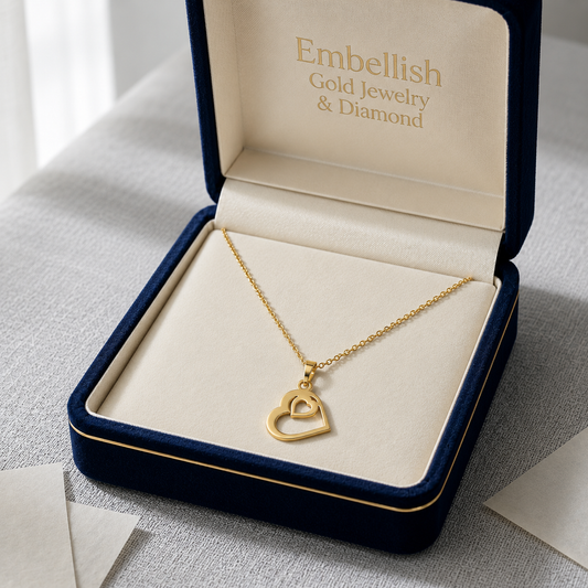 18K Real Gold Heart in Heart Necklace
