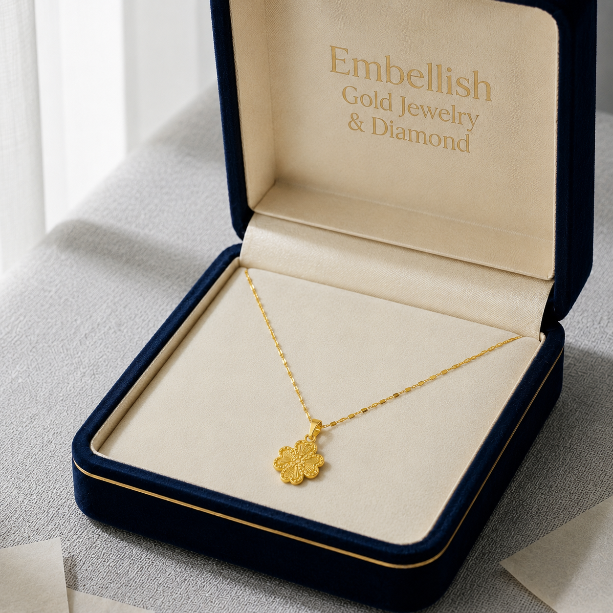 18K Real Gold Four Petals Necklace