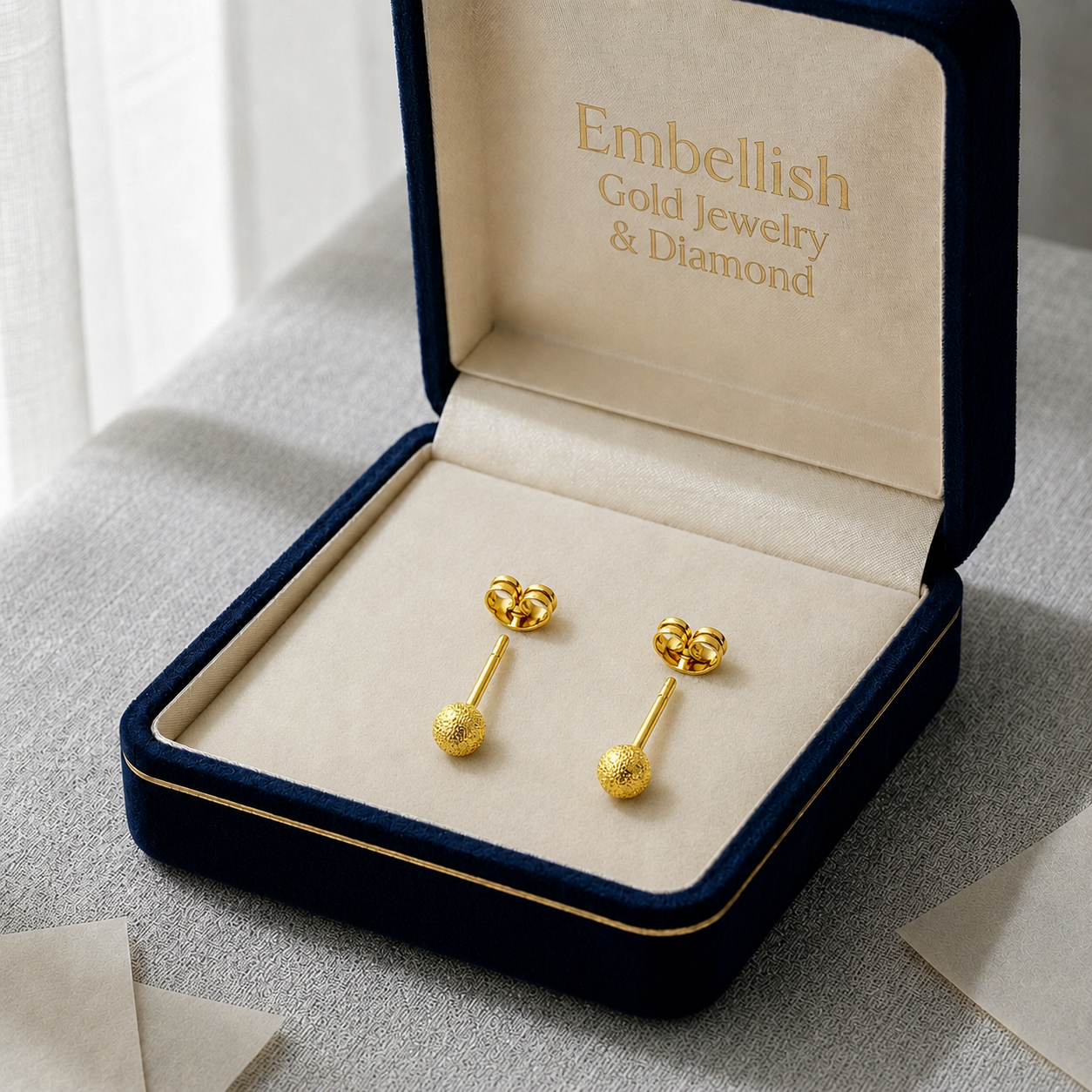 18K Real Gold Glitter Ball Earrings