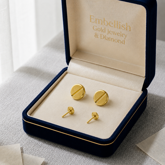 18k Gold Button Screw Earrings