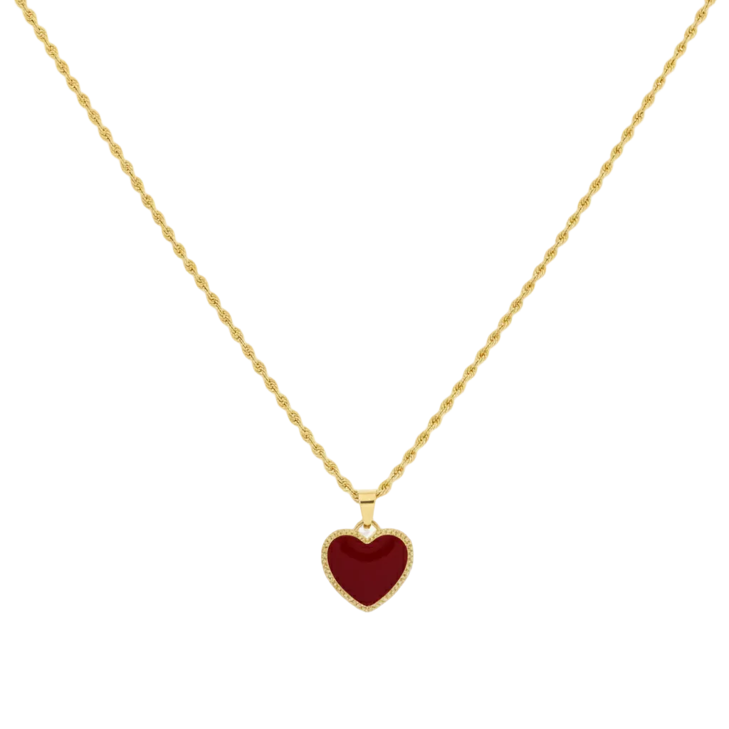 18K Real Gold Red Heart Necklace