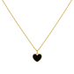 Gold necklace with a black heart pendant on a white background