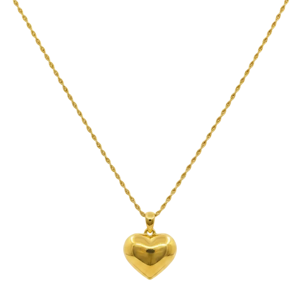 18K Gold Bubble Heart With Rope Chain