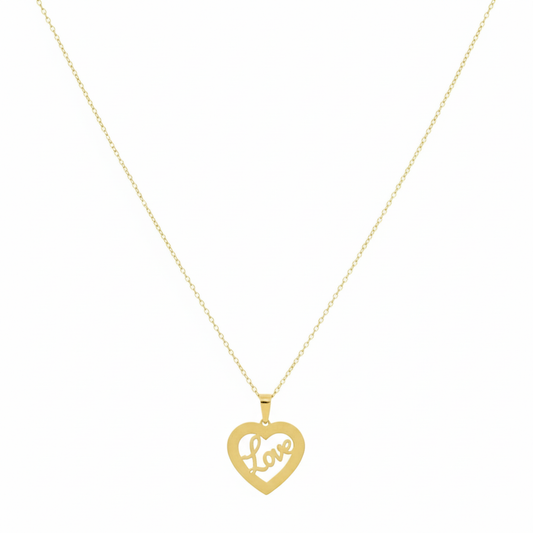 18K Real Gold Heart with Love Necklace
