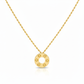 Gold necklace with a circular pendant on a white background
