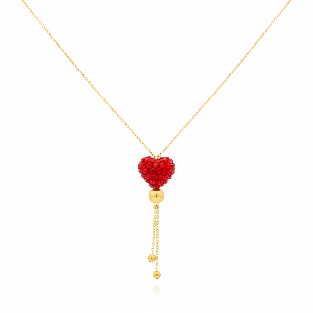 18K Real Gold Swarovski Red Heart Necklace