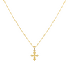 Gold necklace with a cross pendant on a white background