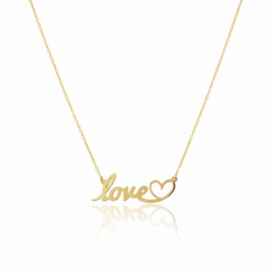 18K Real Gold Love With Heart Necklace