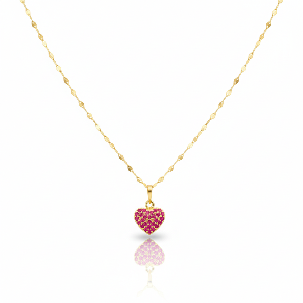 18K Real Gold Mirror Chain With Silver Heart