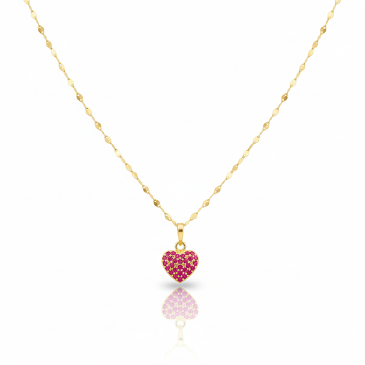 18K Real Gold Mirror Chain With Silver Heart