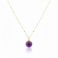 Necklace with a purple bead pendant on a gold chain against a white background