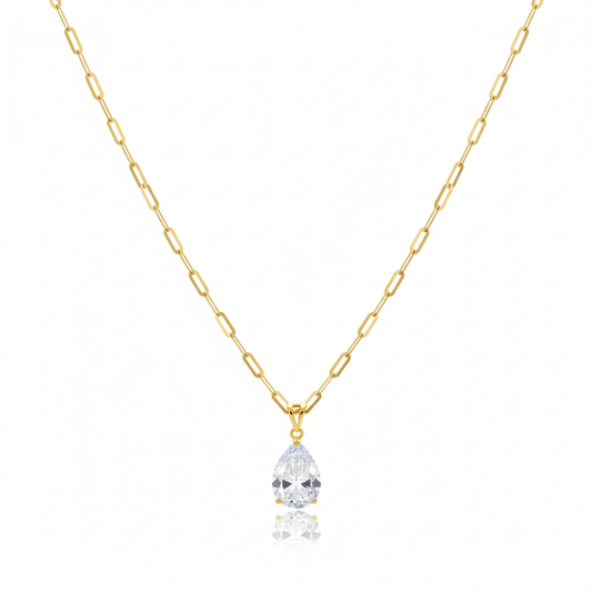18k Real Gold Oval Stone Paper Clip Chain