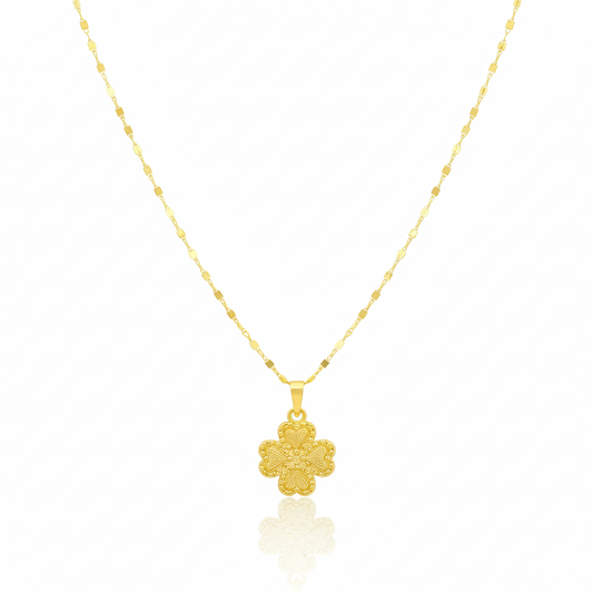 18K Real Gold Four Petals Necklace