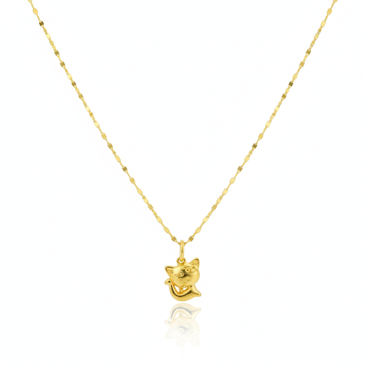 18K Real Gold Kitty Necklace