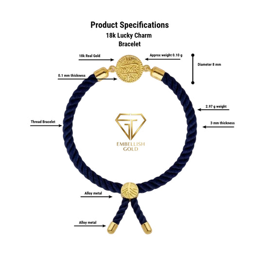 18K Gold Multi Color Thread Adjustable Coin Bracelet