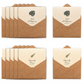 Set of brown envelopes with white interiors featuring text and leaf designs on a white background.
