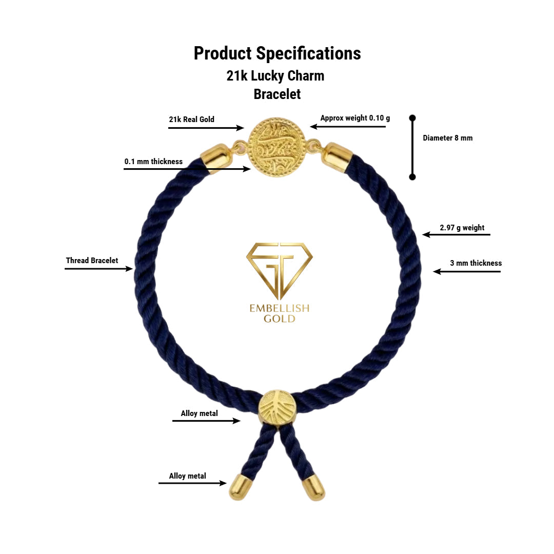 21K Gold Multi Color Thread Adjustable Coin Bracelet