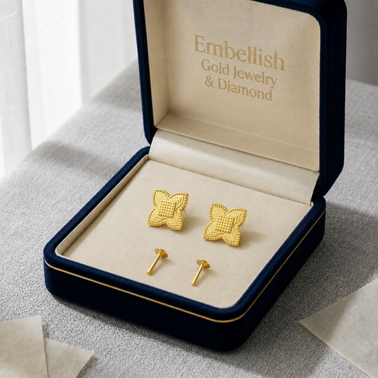 18K Real Gold  Rob Flower Earrings