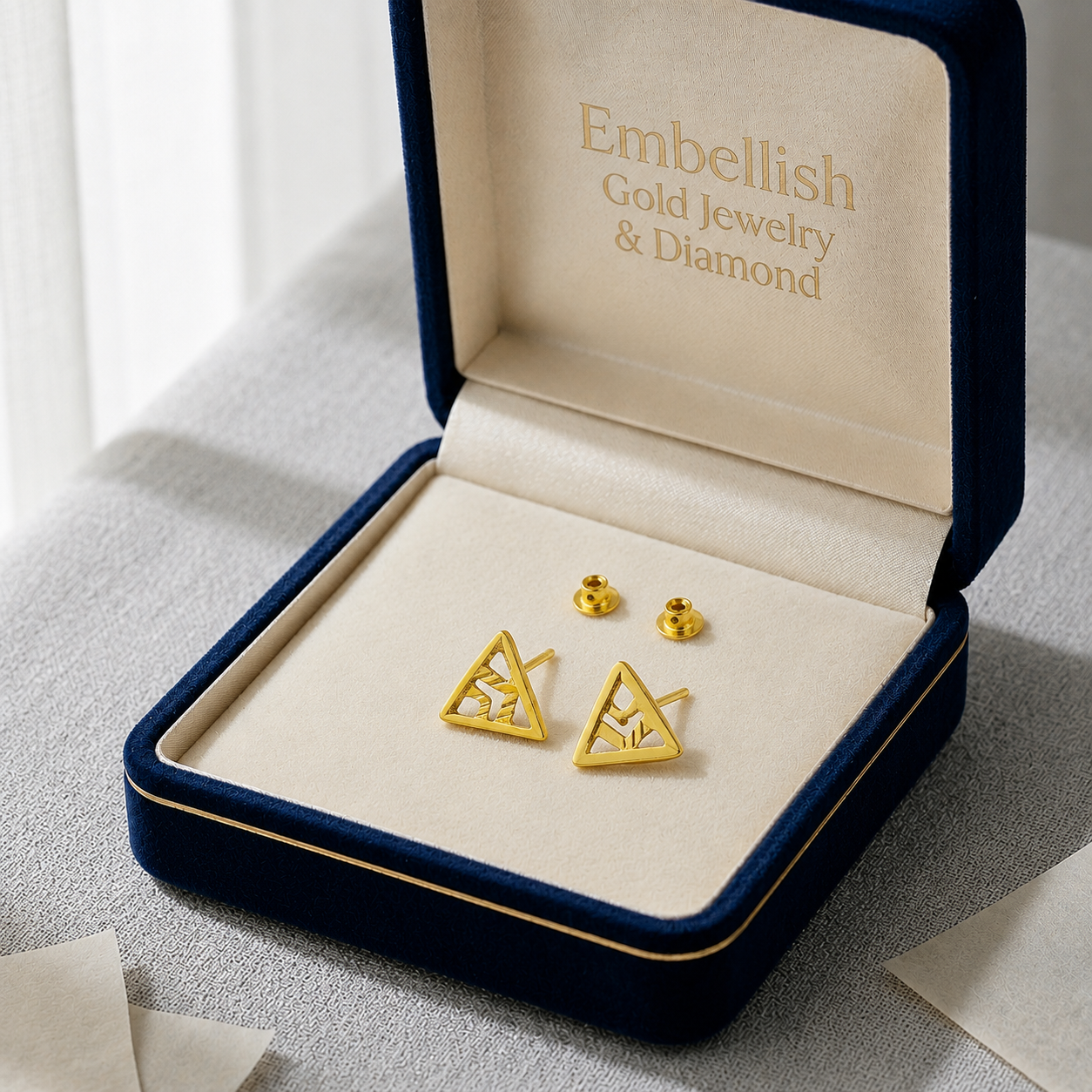 18K Real Gold Triangle Hole Earrings