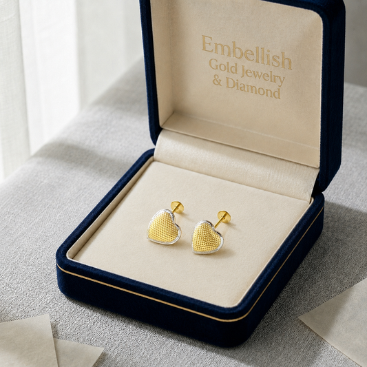 18K Gold Heart Earrings Dual Shade