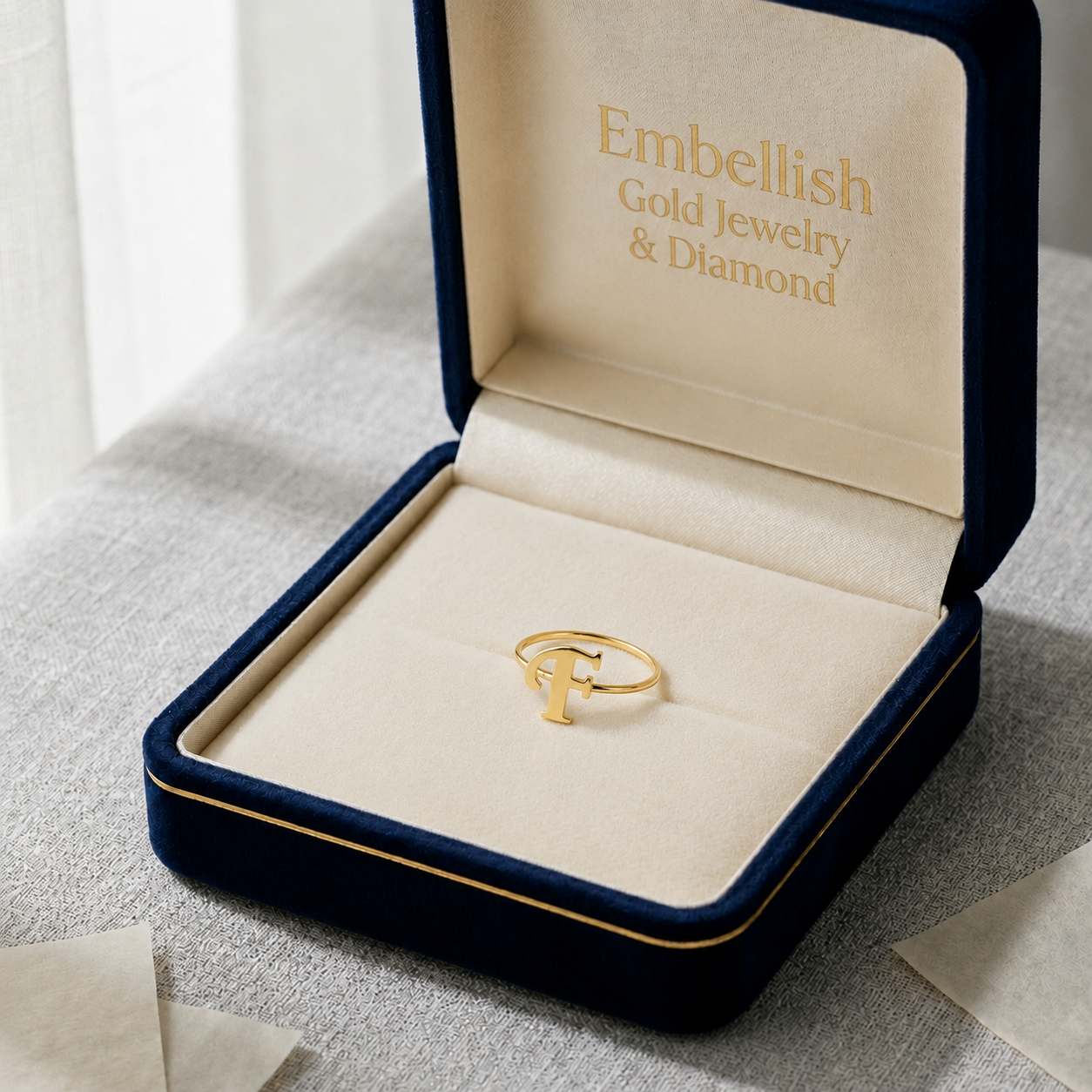 18K Real Gold Customize Letter Ring