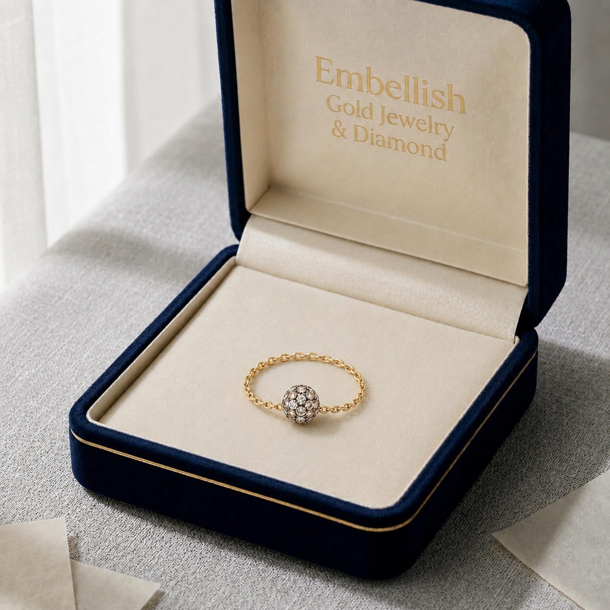 18K Real Gold Silver Chain Swarovski Ring
