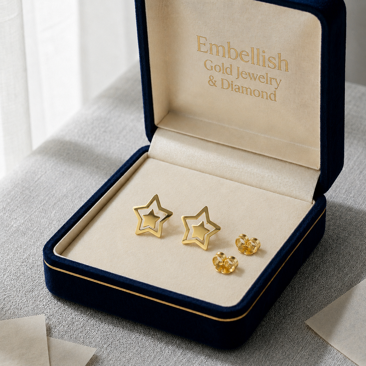 18K Real Gold Star Earrings