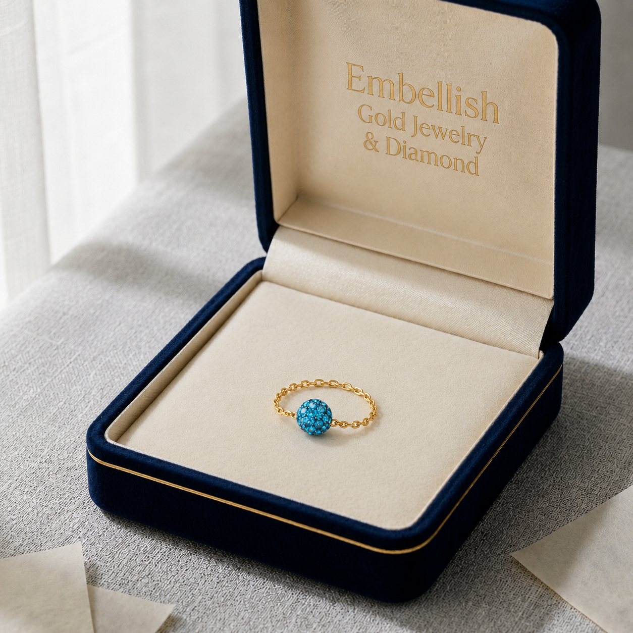 18K Real Gold Sea Blue Swarovski ring