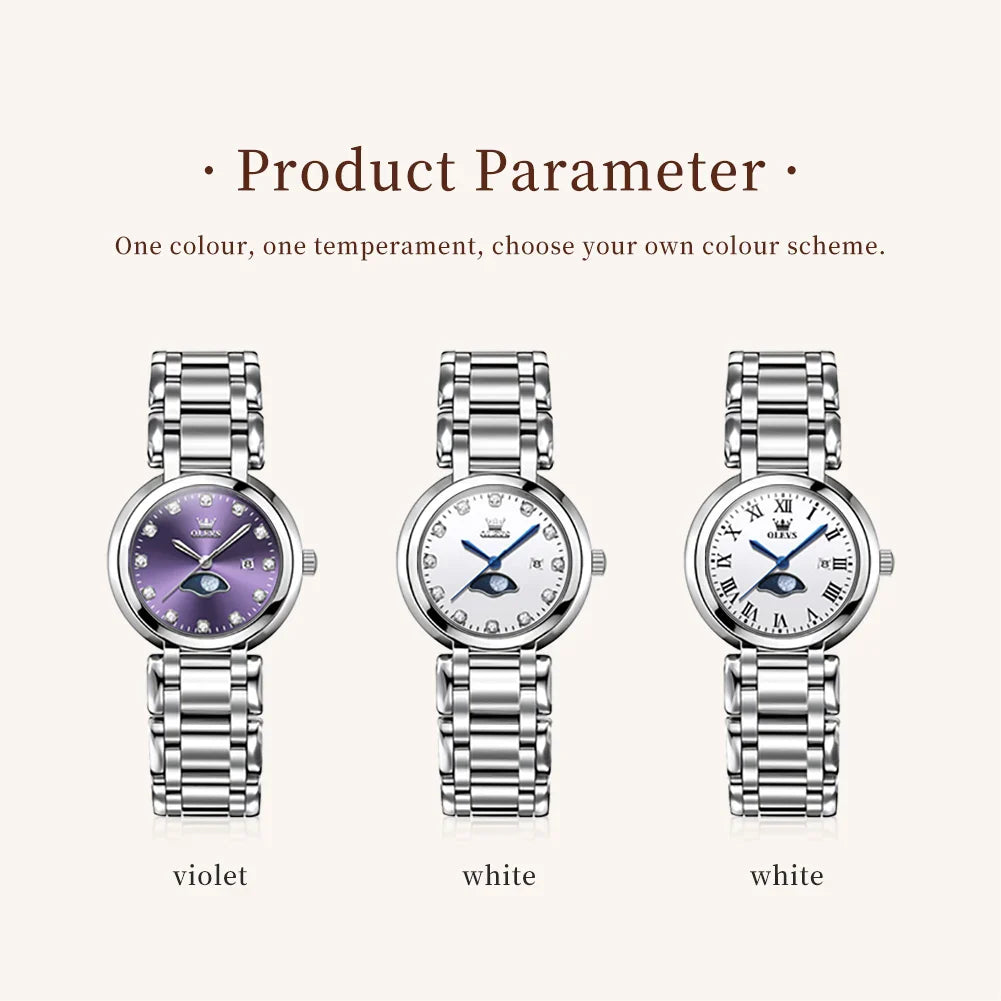 OLEVS Elegant Fashion Purple Rhinestone Dial Quartz Watch for Women