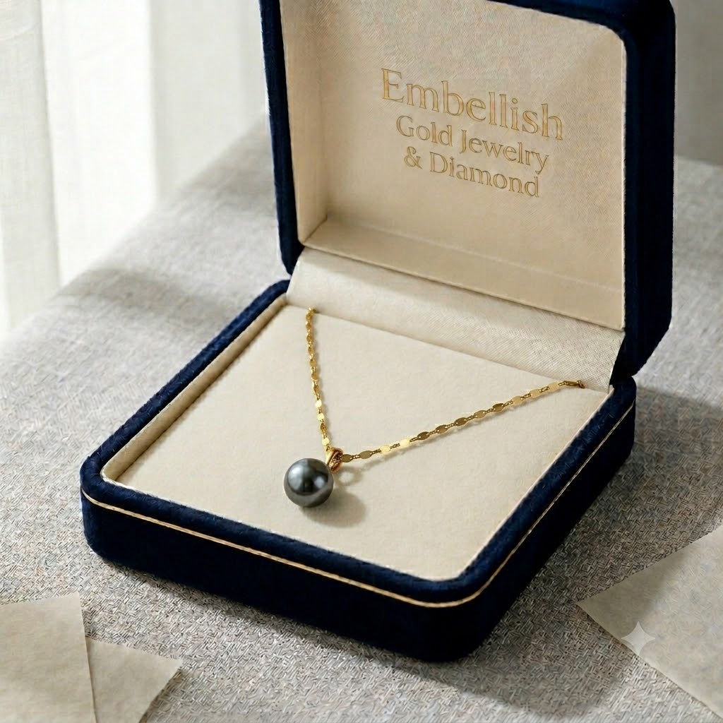 18K Gold Black Pearl Necklace