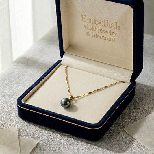 18K Gold Black Pearl Necklace