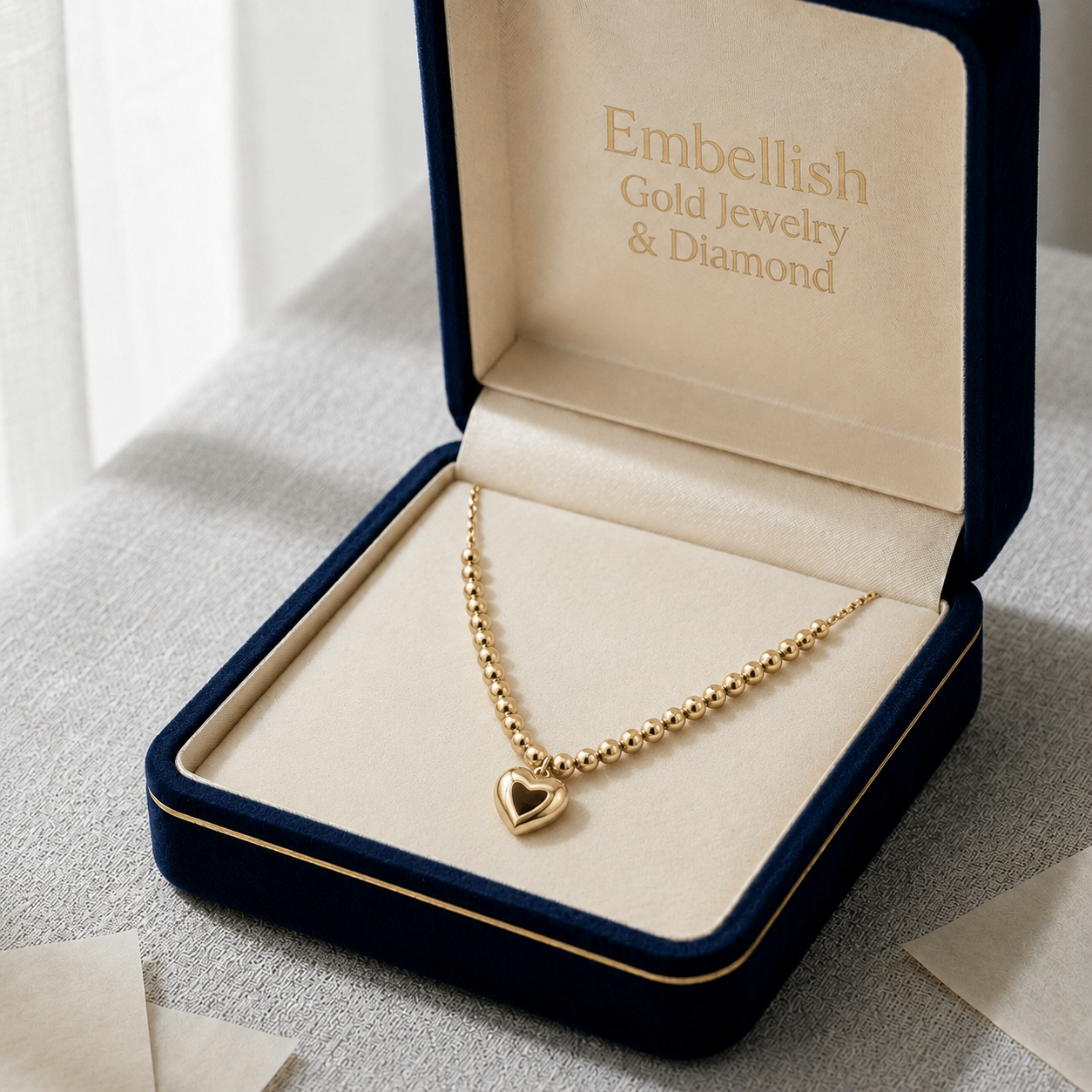 18k Gold Heart with Balls Necklace