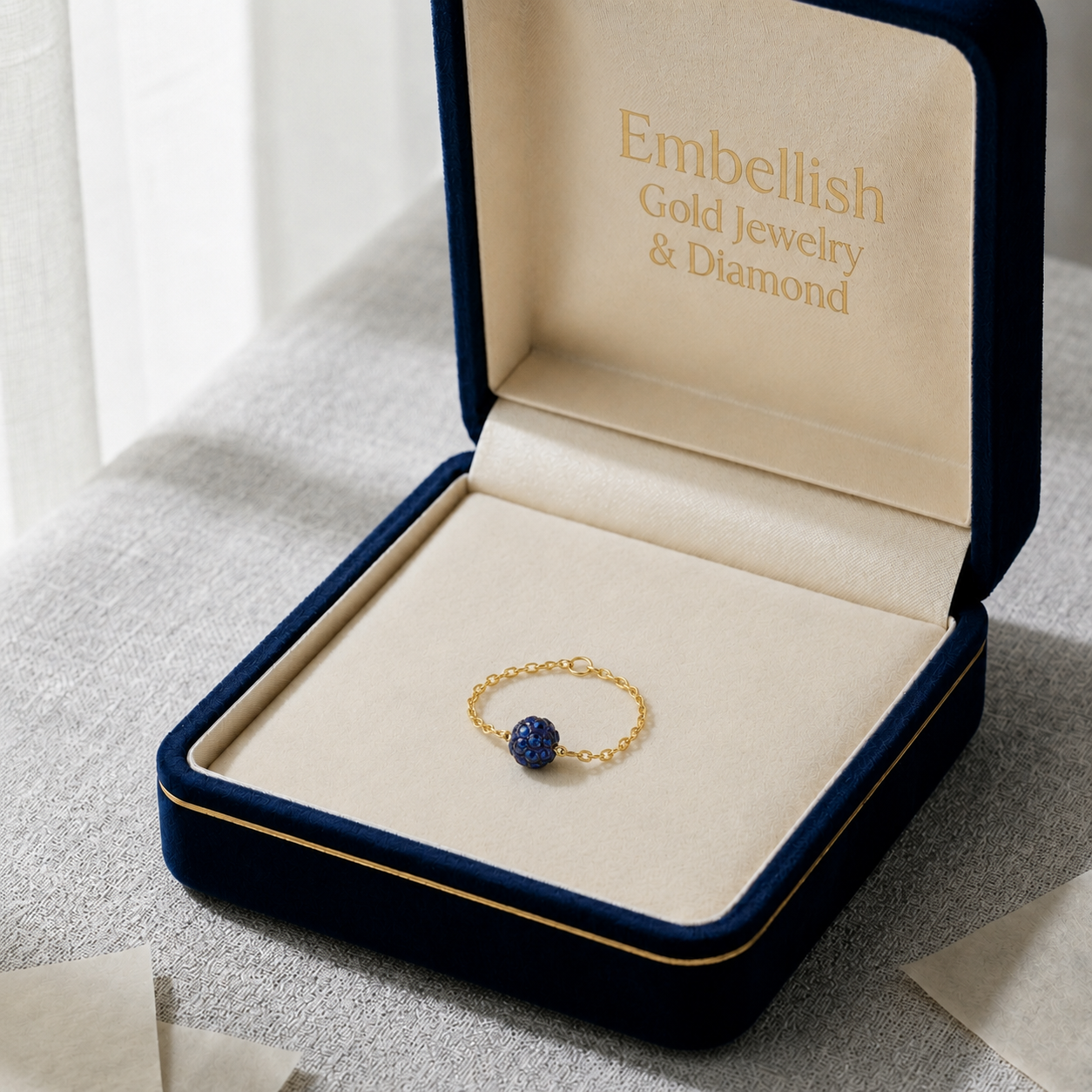 18K Real Gold Blue Swarovski Chain Ring