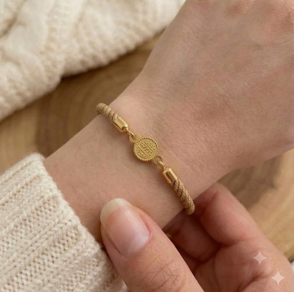 18K Gold Multi Color Thread Adjustable Coin Bracelet
