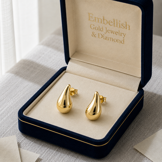 18k Gold Plain Teardrops Stud Earrings