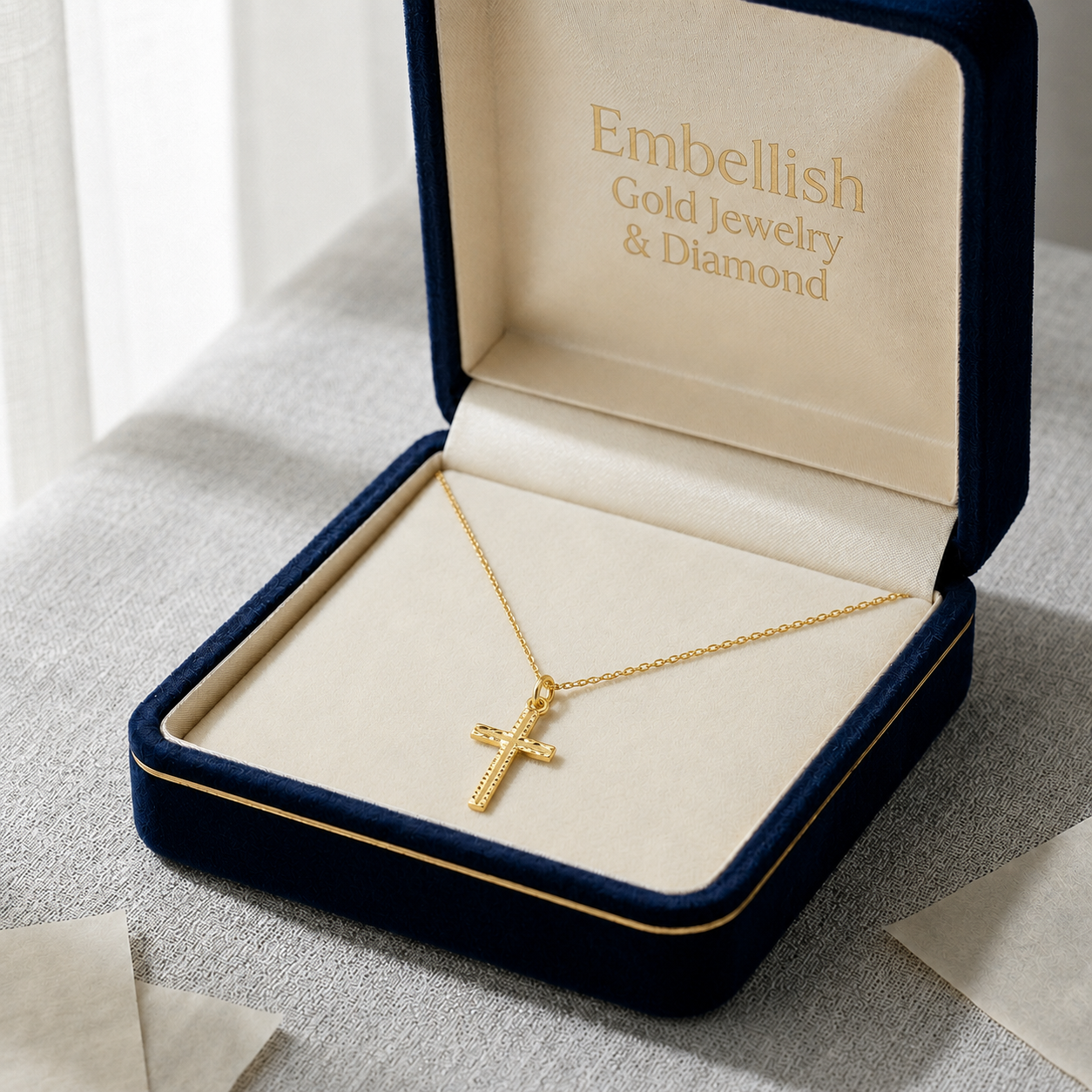 18k Gold Plain Dia Cut Cross Pendant