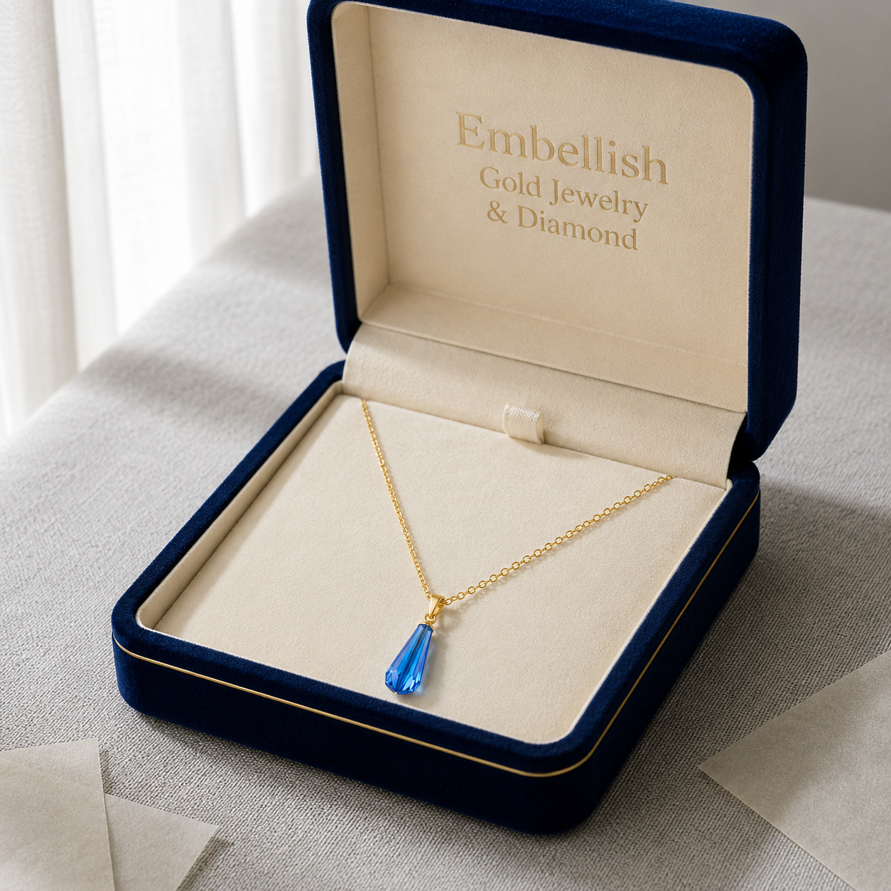 18k Gold Blue Stone Necklace