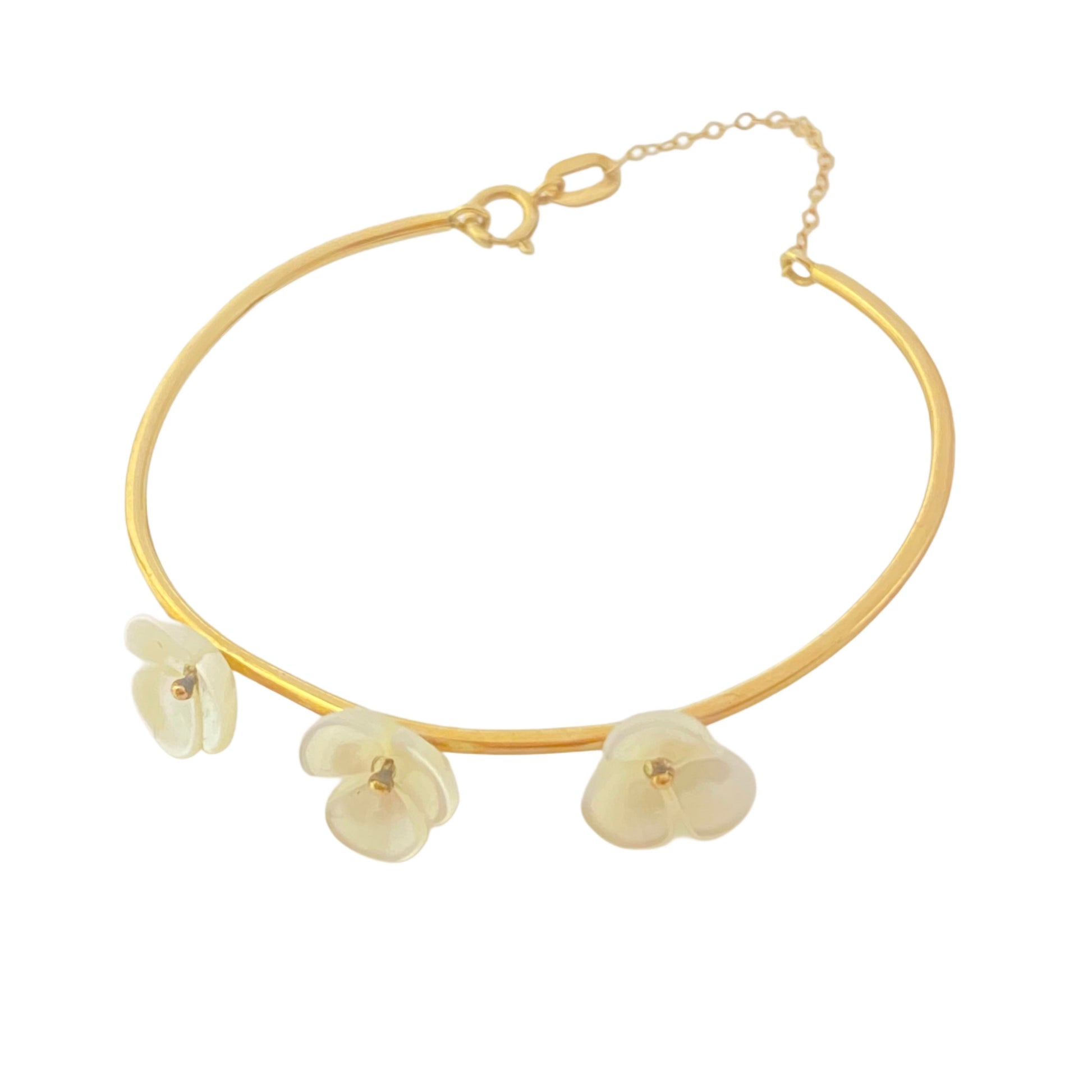 18K Real Gold 3 White Flower Baby Bangle - Embellish Gold